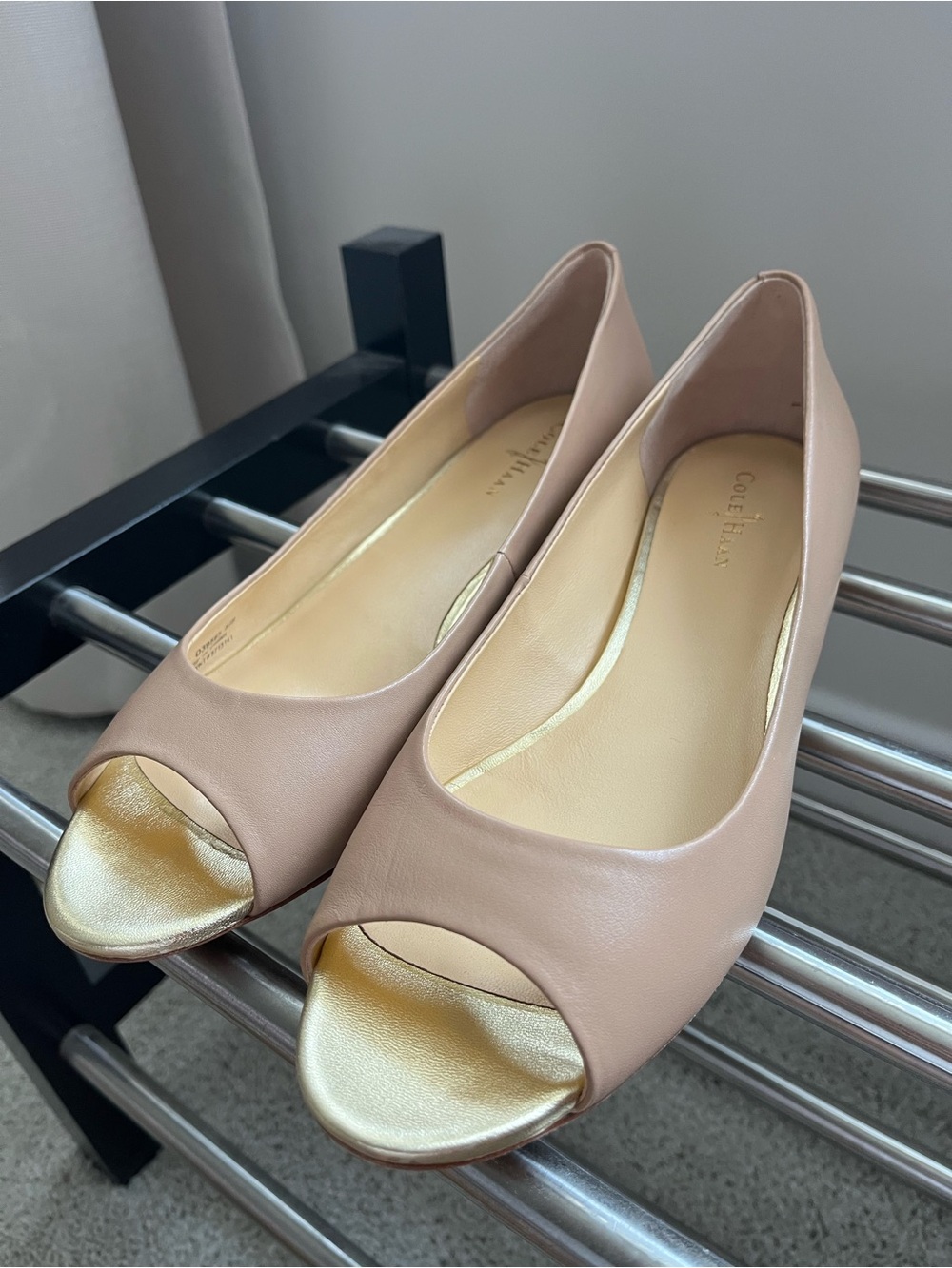 Cole Haan Nike Air Peep-toe Ballet Flats in Nude with Gold Accent